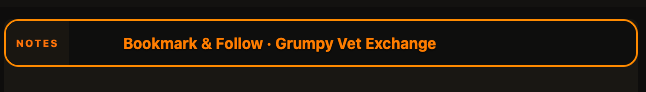 Dark banner with orange border and text