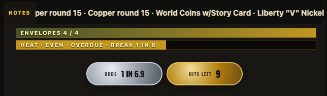 Compact pill HUD with odds and hits left